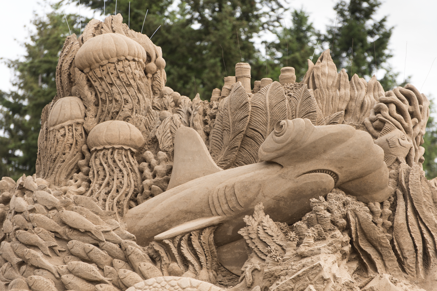 Detailed sand sculpture depicting sea life, created by Jeff Strong