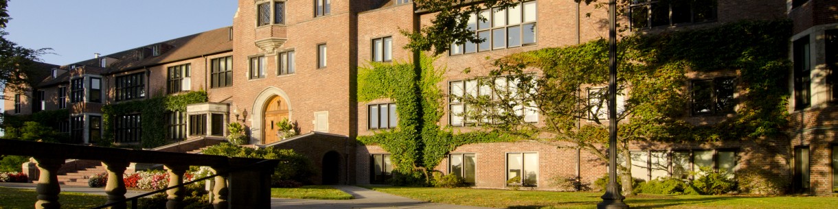 View of a brick building in golden sunlight