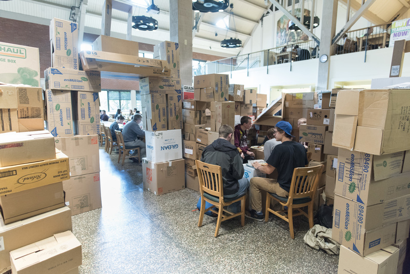 Cardboard display to encourage recycling on campus