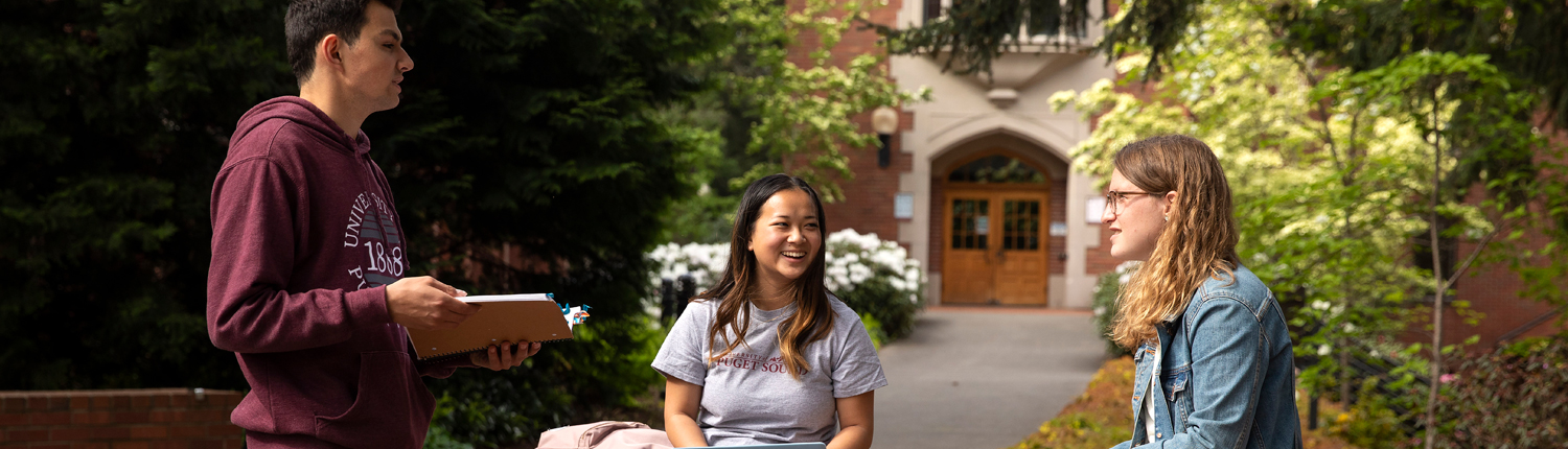 Students outside the Science Center and Music Building