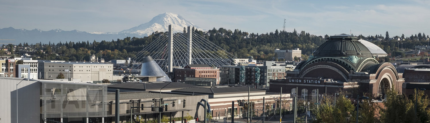 Downtown Tacoma with Mount Rainier in the background