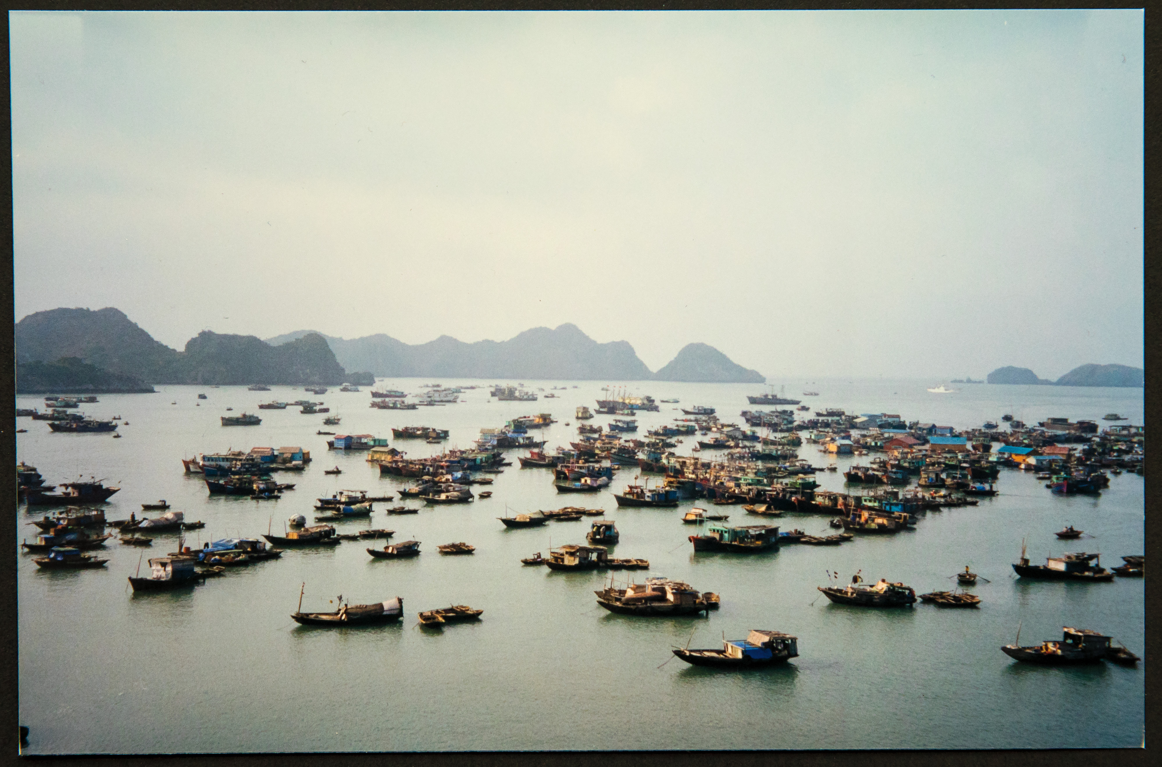 Small fishing boats anchored in harbor