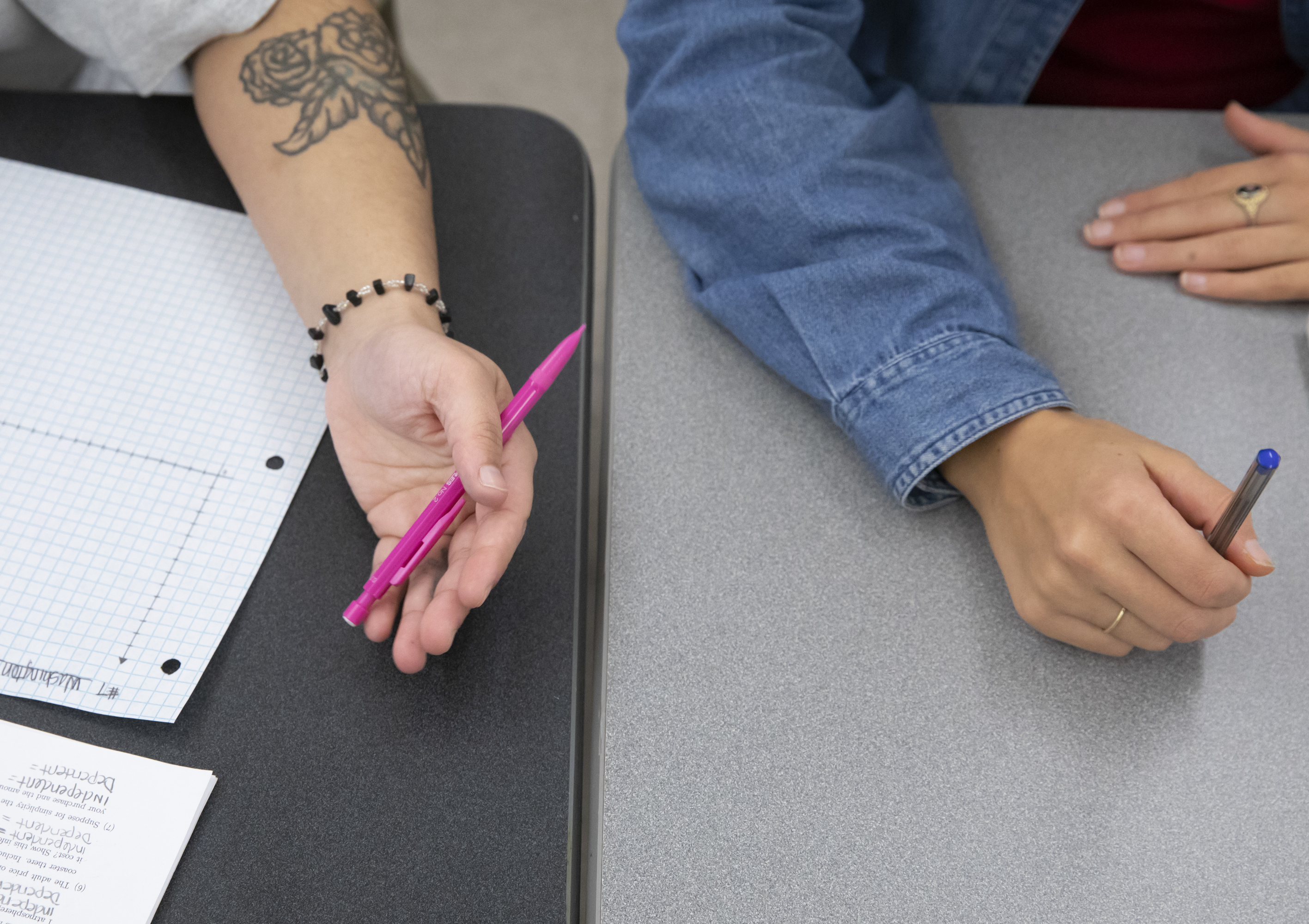 Hands of two students participating with the FEPPS program.