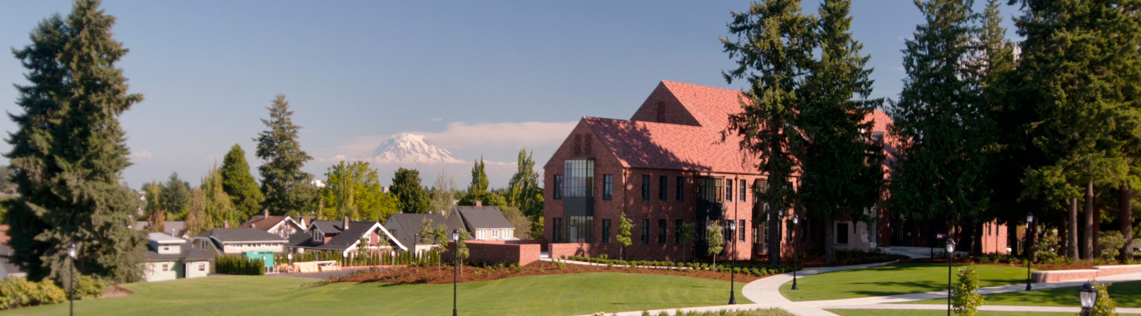 Weyerhaeuser Hall with Mt. Rainier in background