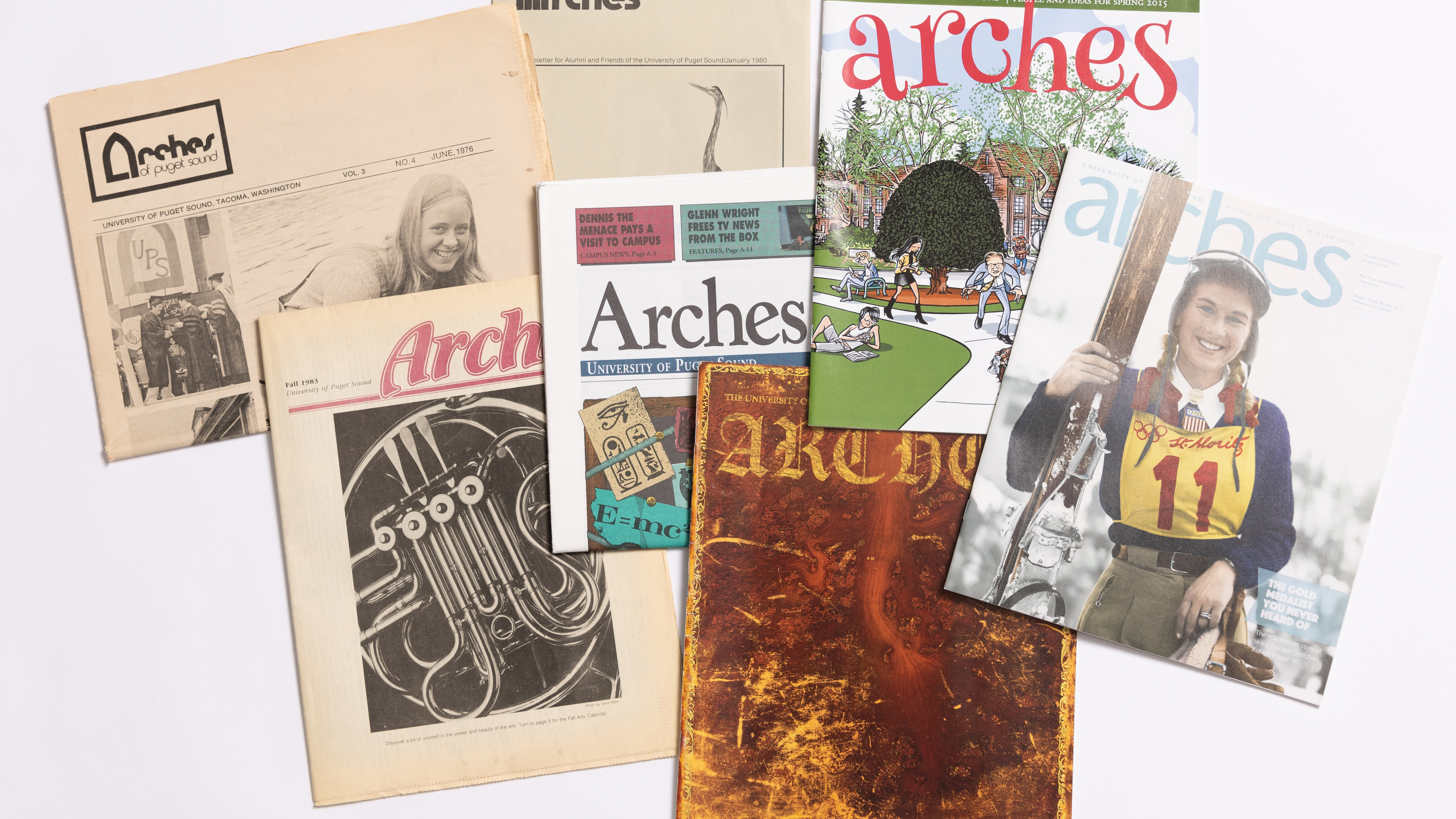 A selection of Arches covers, showcasing different designs from the 1970s to the 2020s.