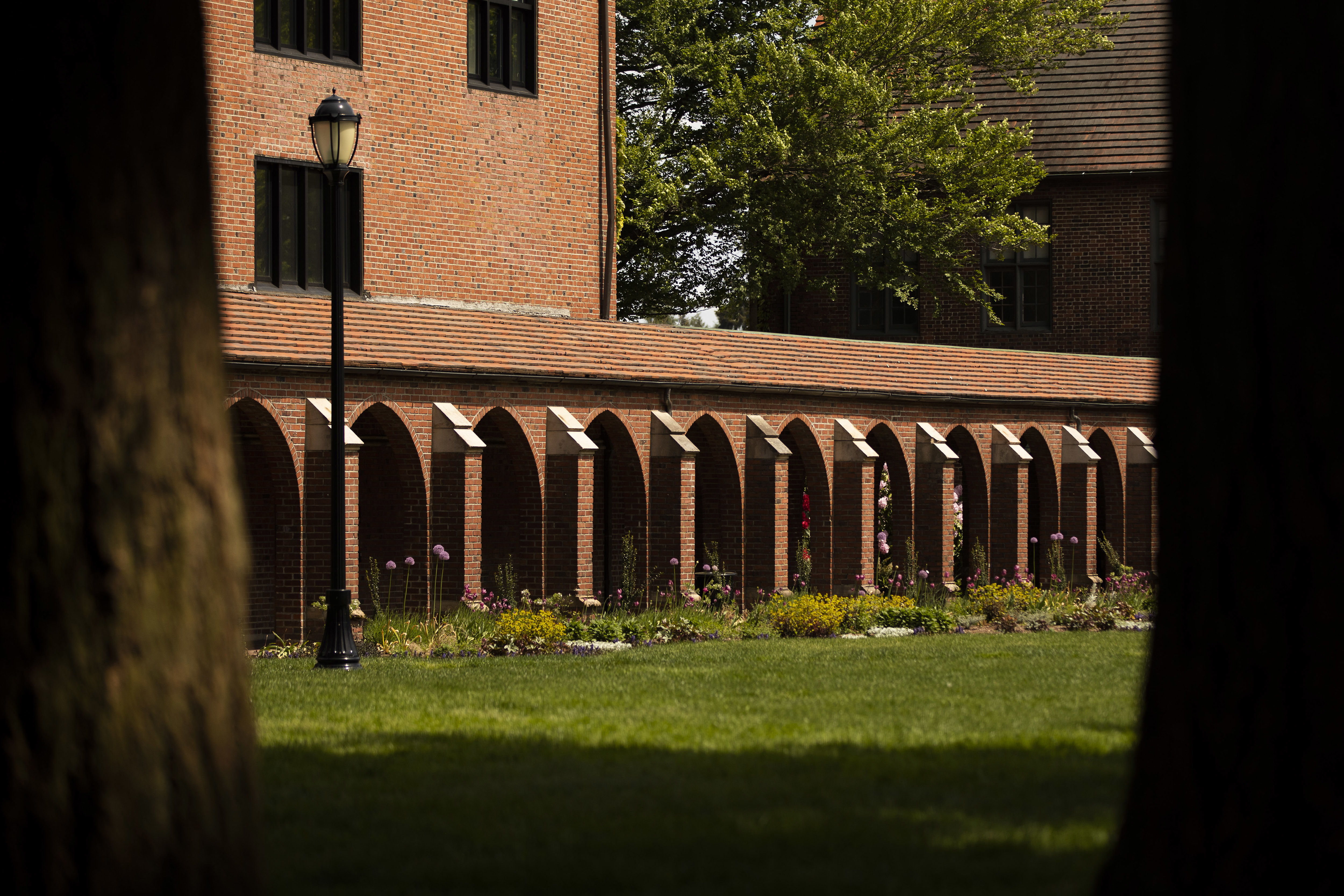 A row of red brick archways