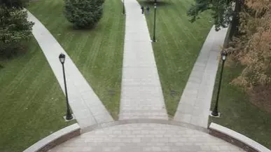 Brick pathways through grass