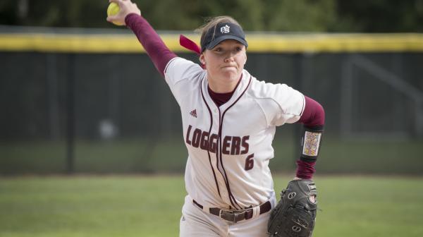 Logger Softball player prepares to pitch the ball