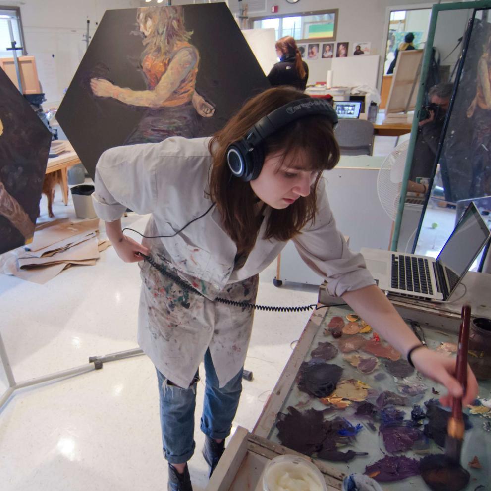 Student working in the painting studio