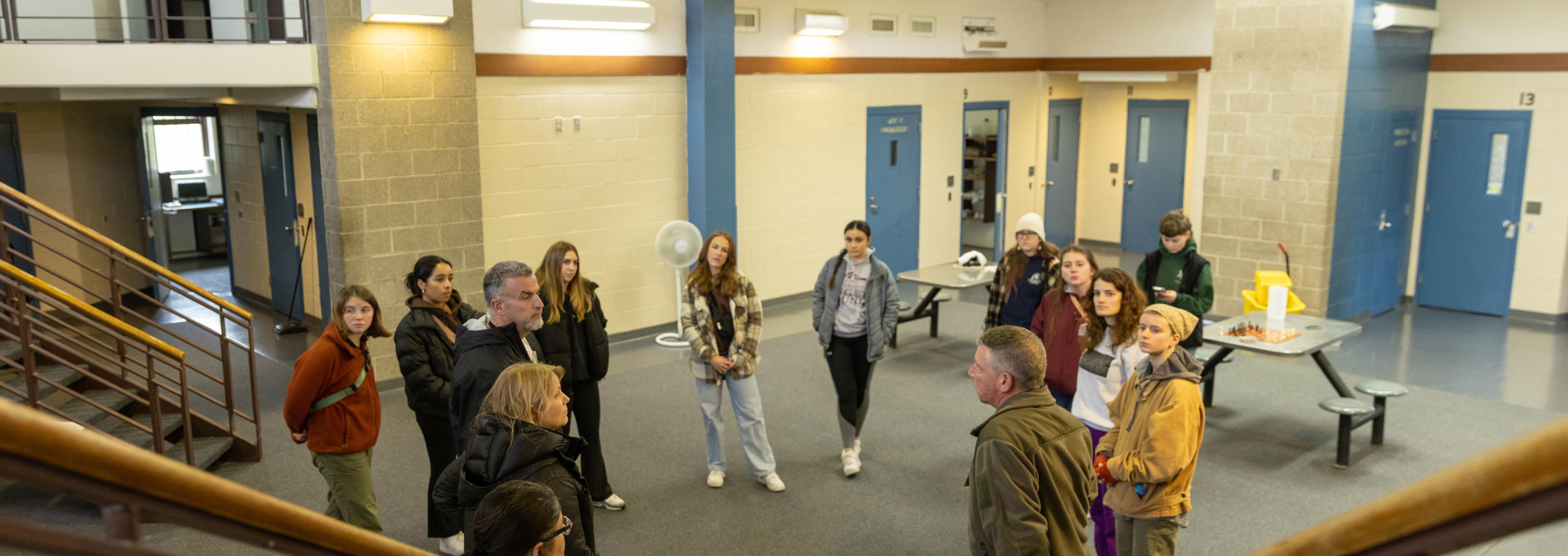 Students visit a former prison in Chehalis, WA.