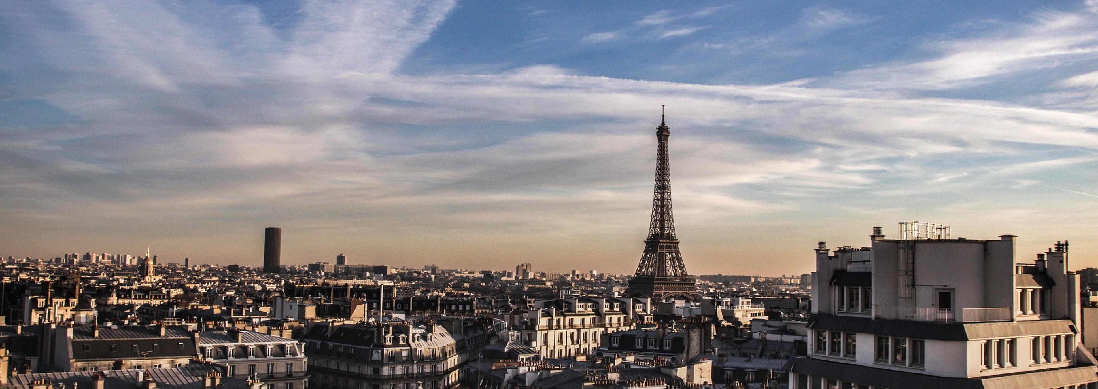 Aerial view of Paris including the Eiffel Tower