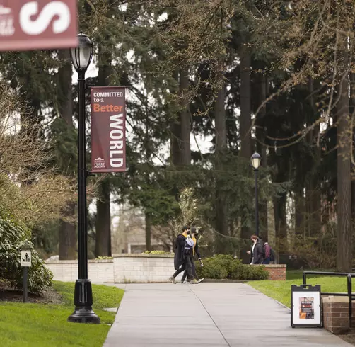 Lamp post banner on campus