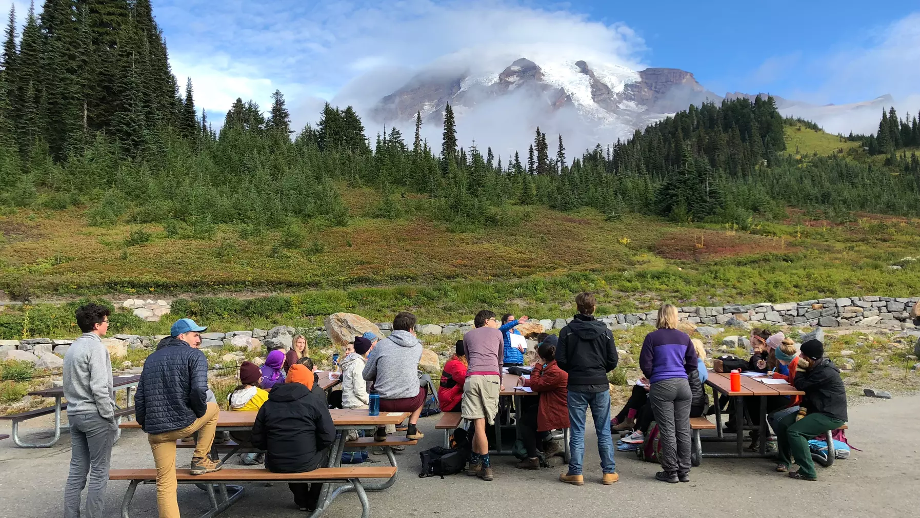 Mount Rainier National Park with students from ENVR 200 on a weekend camping field trip exploring the Nisqually watershed.