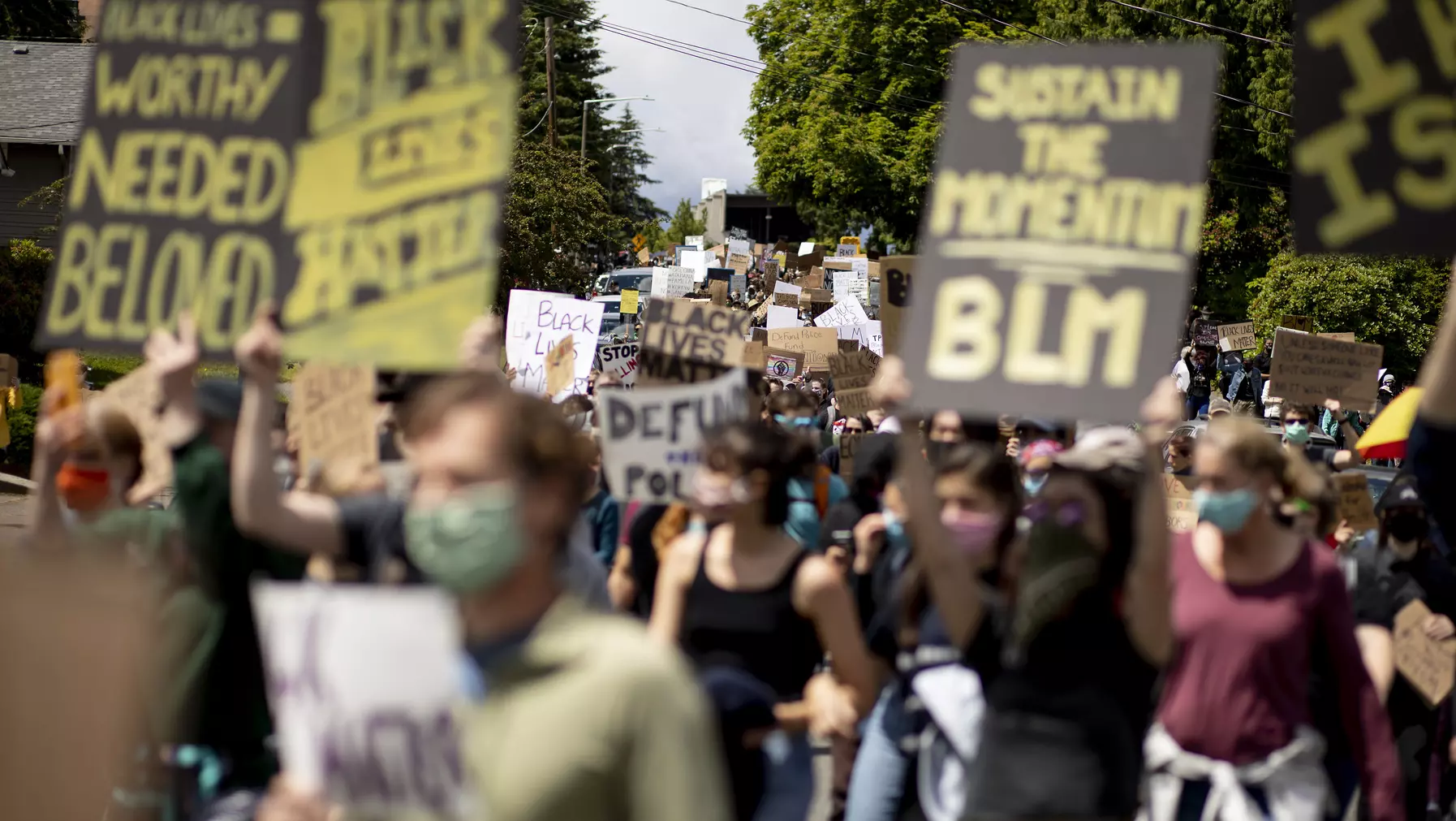 A large crowd of protestors