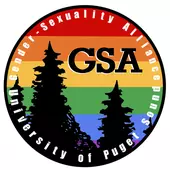 GSA text and trees silhouetted against a rainbow background