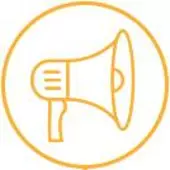 Yellow megaphone icon in circle