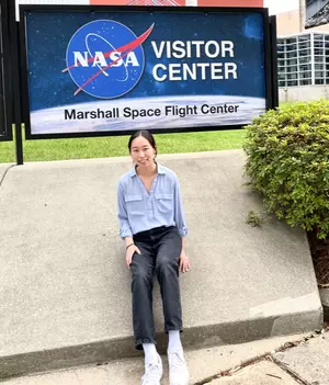 Lee outside the Marshall Space Flight Center Visitor Center