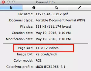 screenshot showing the second (and last) step for checking the dimensions of a PDF on a Mac computer