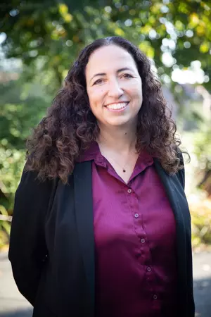 A photo of professor Ariela Tubert taken outside Wyatt Hall. Ariela Tubert