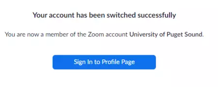 Zoom account successfully switched