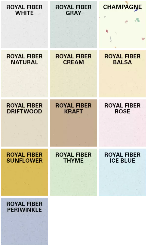 a grid displaying Royal Fiber paper color swatches