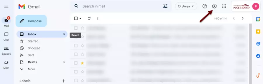 arrow pointing to gmail settings